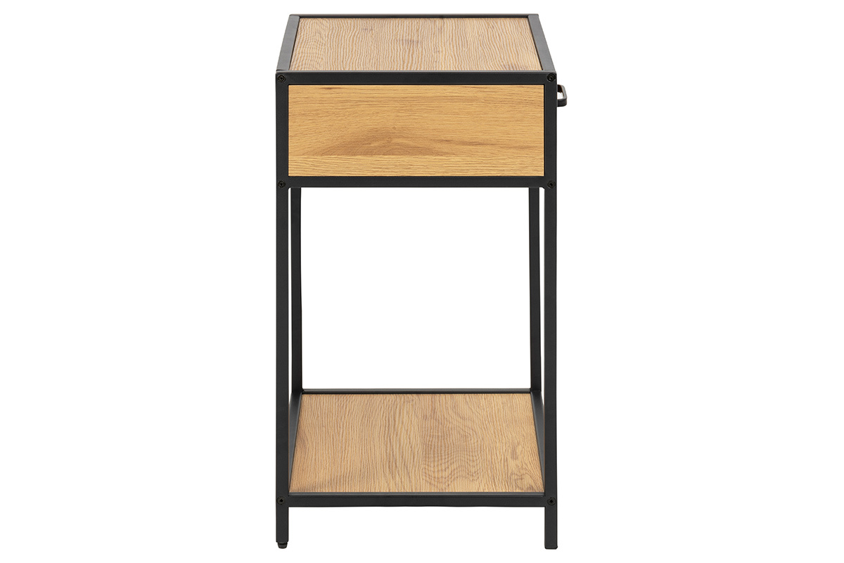 Mesita de noche industrial madera y metal negro TRESCA