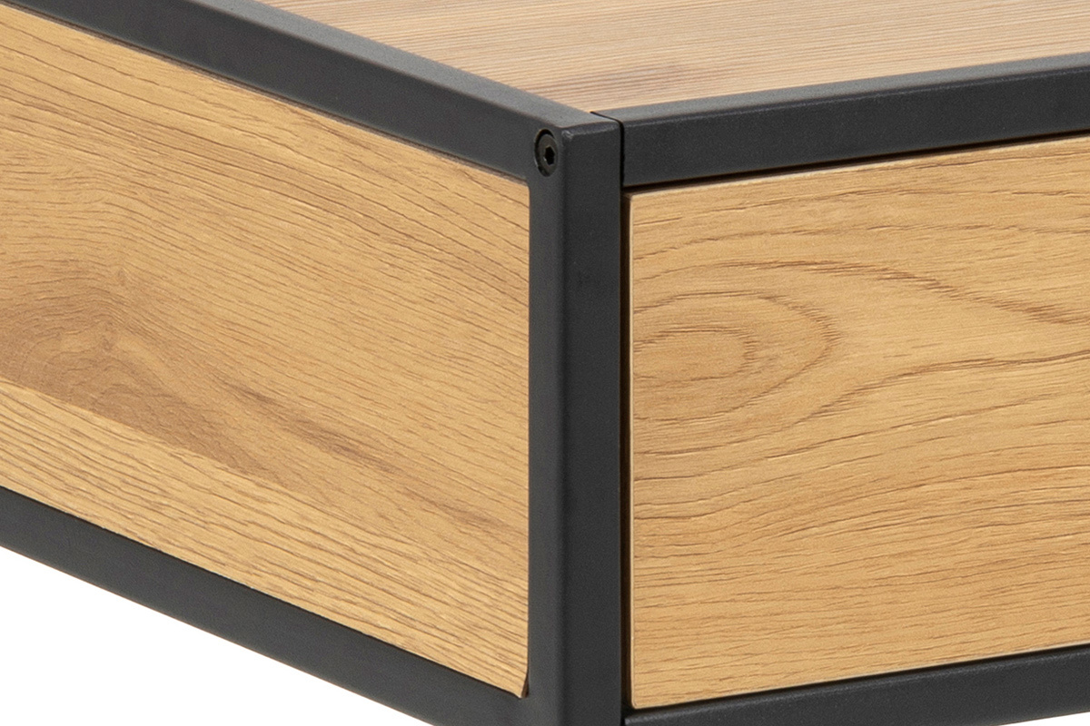 Mesita de noche industrial madera y metal negro TRESCA