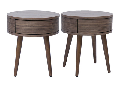Mesitas de noche redondas en madera oscura con caj&oacute;n (juego de 2) JUDITH