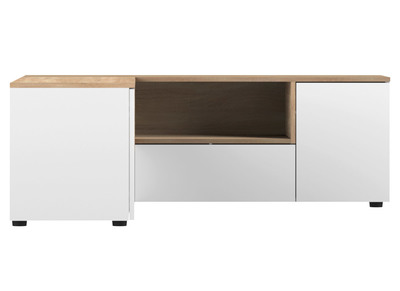 Meuble TV d'angle design bois et blanc QUADRA - Meuble TV d'angle design bois et blanc QUADRA