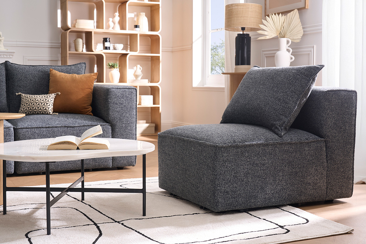 M�dulo central para sof� de tela gris oscuro jaspeado KERRY