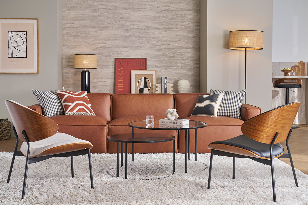 M�dulo central para sof� en cuero marr�n SPLIT