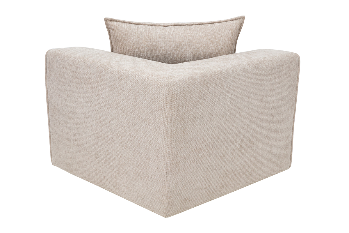 M�dulo de esquina recta KERRY en tejido beige, vista trasera, dise�o c�bico con coj�n.