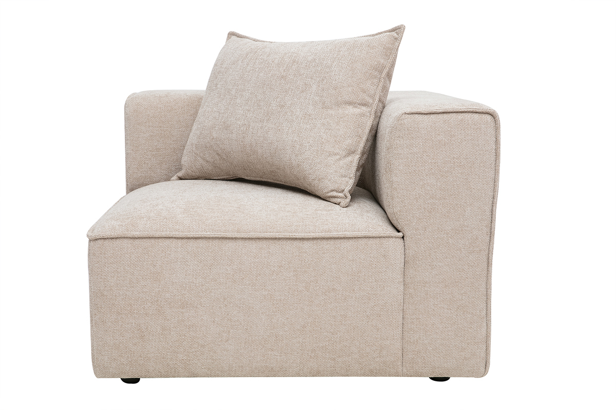 M�dulo de esquina derecha para sof� en tejido efecto terciopelo texturizado beige KERRY