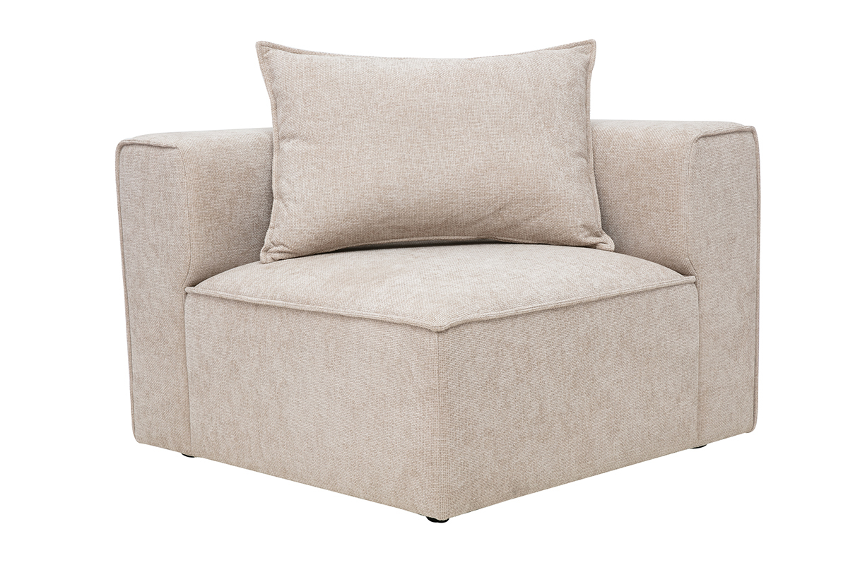 M�dulo de esquina derecha para sof� en tejido efecto terciopelo texturizado beige KERRY