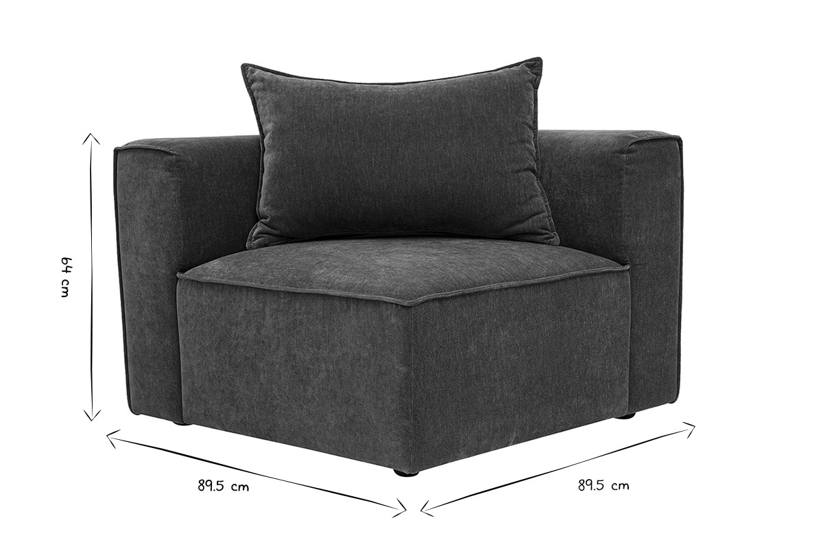 M�dulo de esquina derecha para sof� KERRY con dimensiones 89.5 x 89.5 x 64 cm en blanco y negro.