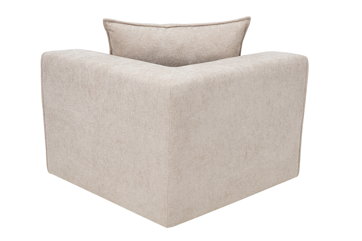 M�dulo de esquina izquierdo KERRY en tejido efecto terciopelo texturizado beige, vista en tres cuartos trasera.