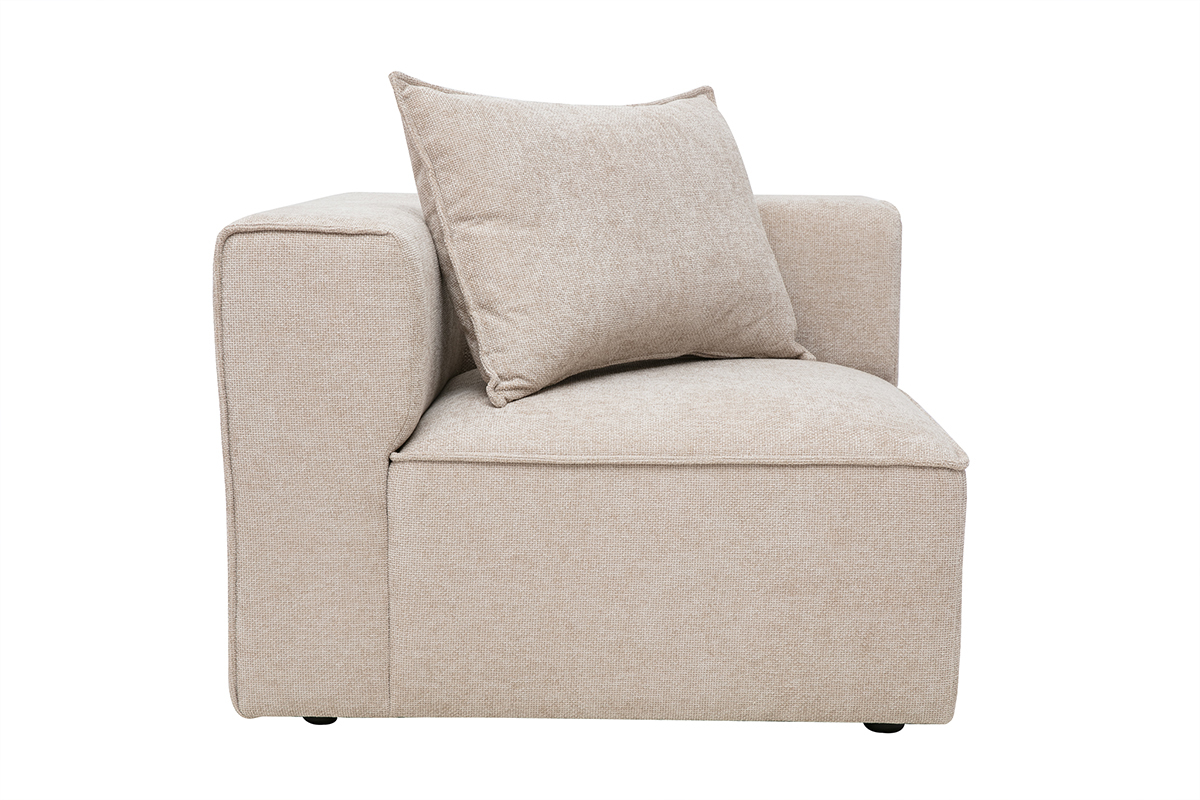 M�dulo de esquina izquierdo para sof� de tejido efecto terciopelo texturizado beige KERRY