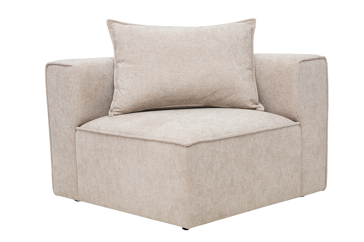 M�dulo de esquina izquierdo para sof� de tejido efecto terciopelo texturizado beige KERRY
