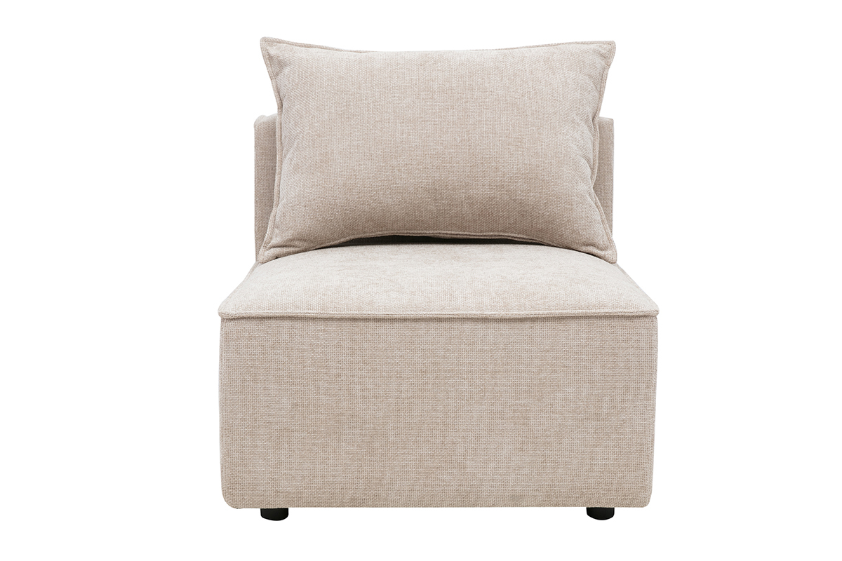 M�dulo derecho KERRY en tejido con efecto terciopelo texturizado beige, con un coj�n, vista frontal.