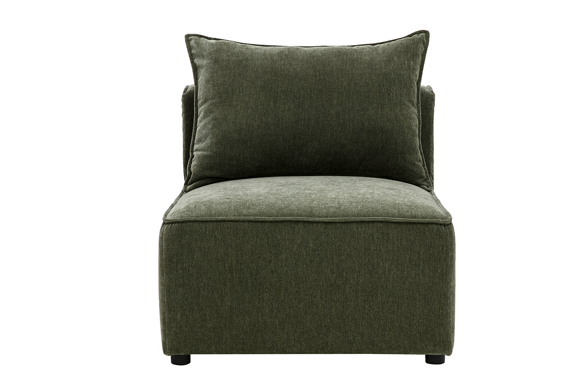 M�dulo derecho para sof� de tela con efecto terciopelo verde caqui, vista frontal.