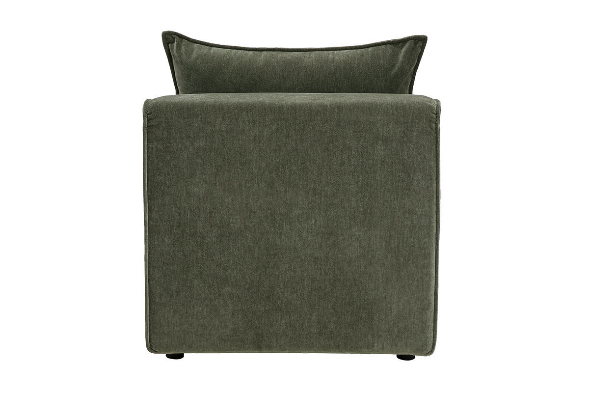 M�dulo derecho KERRY en tejido con efecto terciopelo verde caqui, vista trasera, con coj�n decorativo.