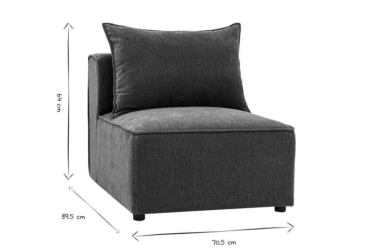 M�dulo derecho KERRY en blanco y negro con dimensiones: L70.5 x P89.5 x H64 cm, vista de 3/4.