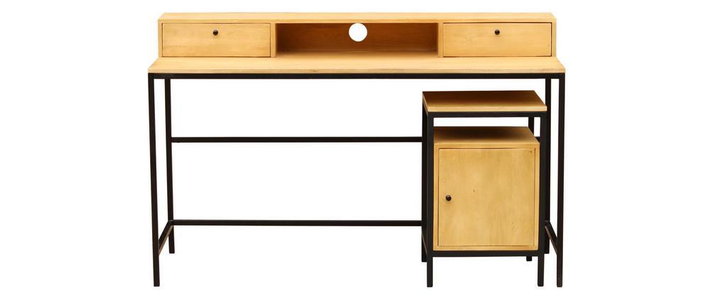 Mueble de almacenaje para escritorio de madera de mango y metal negro OPIUM