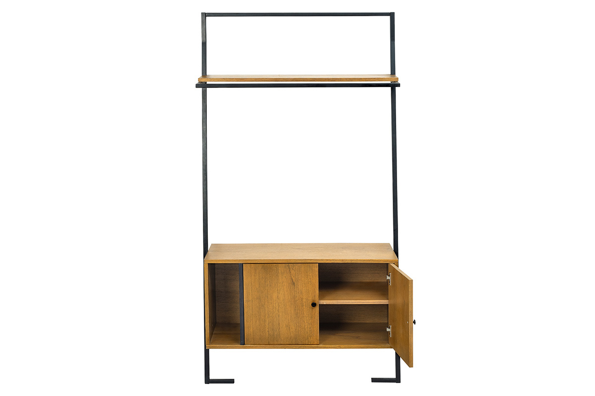 Mueble de almacenaje vintage madera y metal negro SERAH