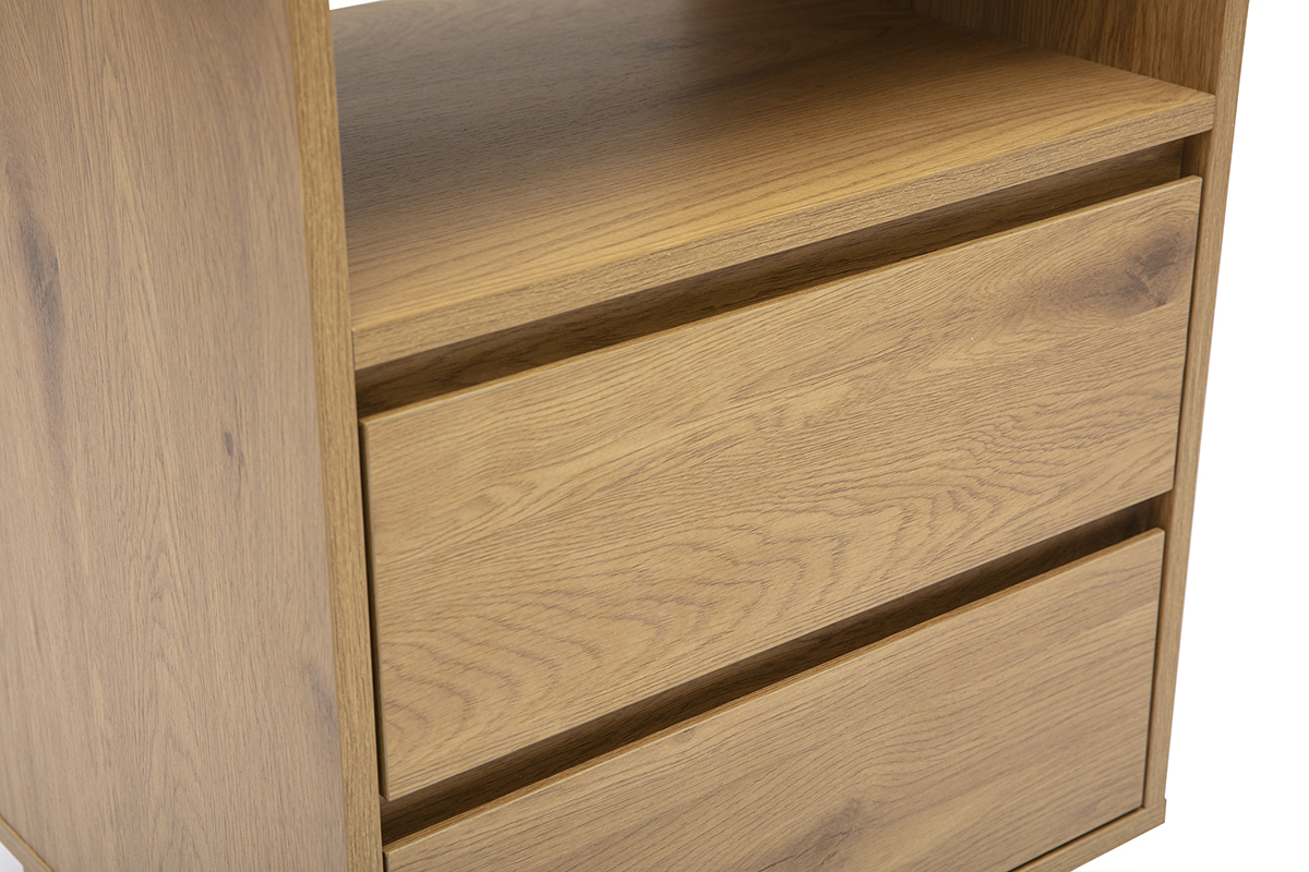 Mueble de almacenamiento SEVILLA con cajones de roble claro, vista cercana.