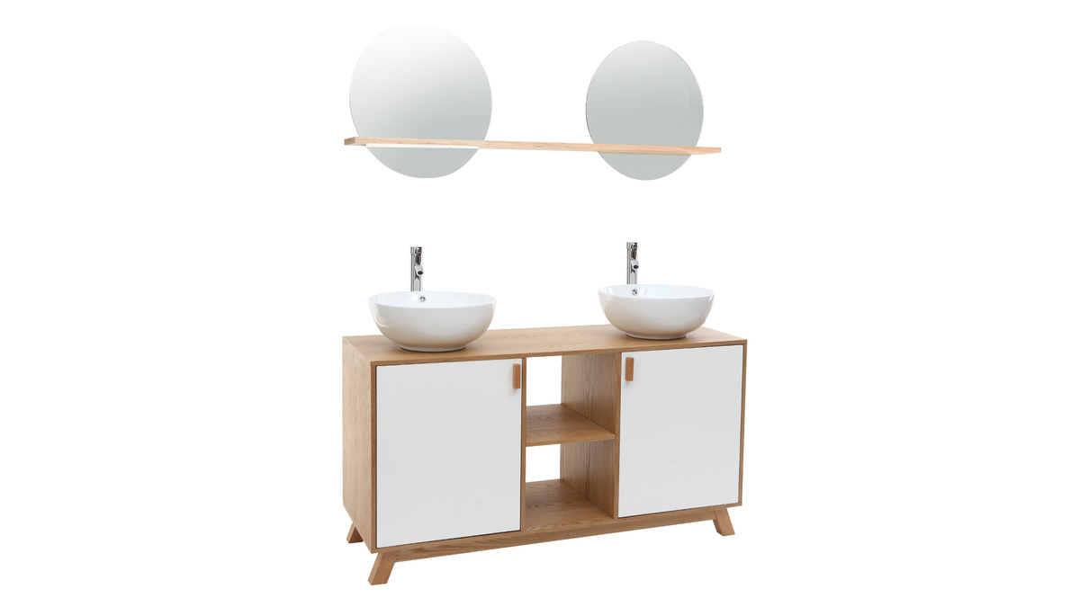 Mueble de bao: 2 lavabos y 2 puertas roble claro y blanco TOTEM