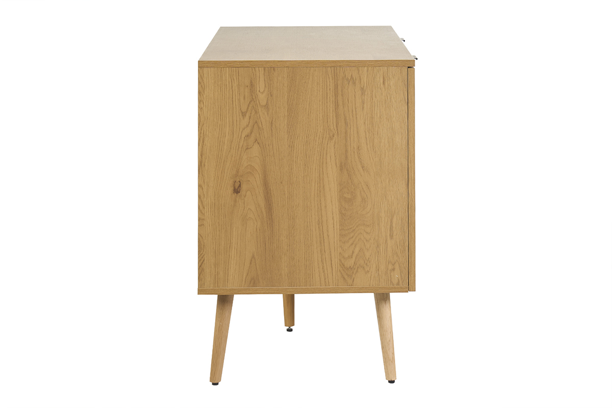 Mueble de ba�o de madera clara con rejilla, vista de perfil