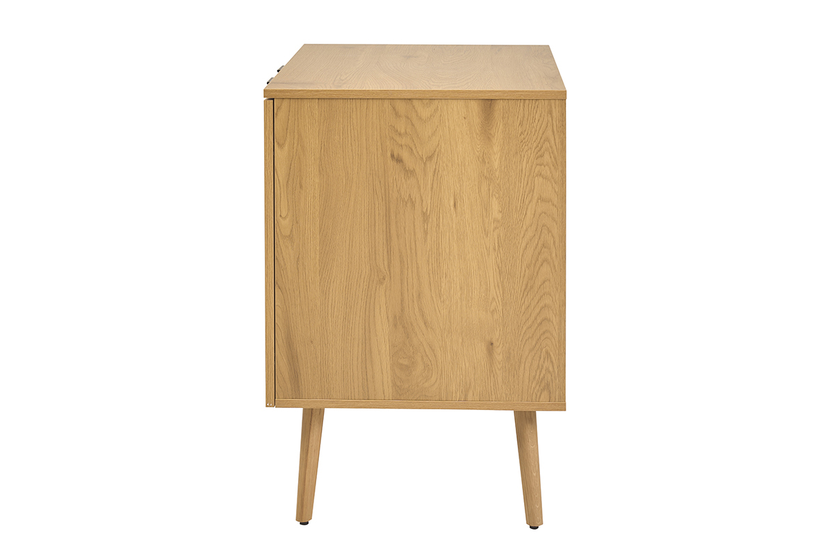 Mueble de ba�o de madera clara con rejilla de rat�n, vista de perfil, dimensiones L80 cm.