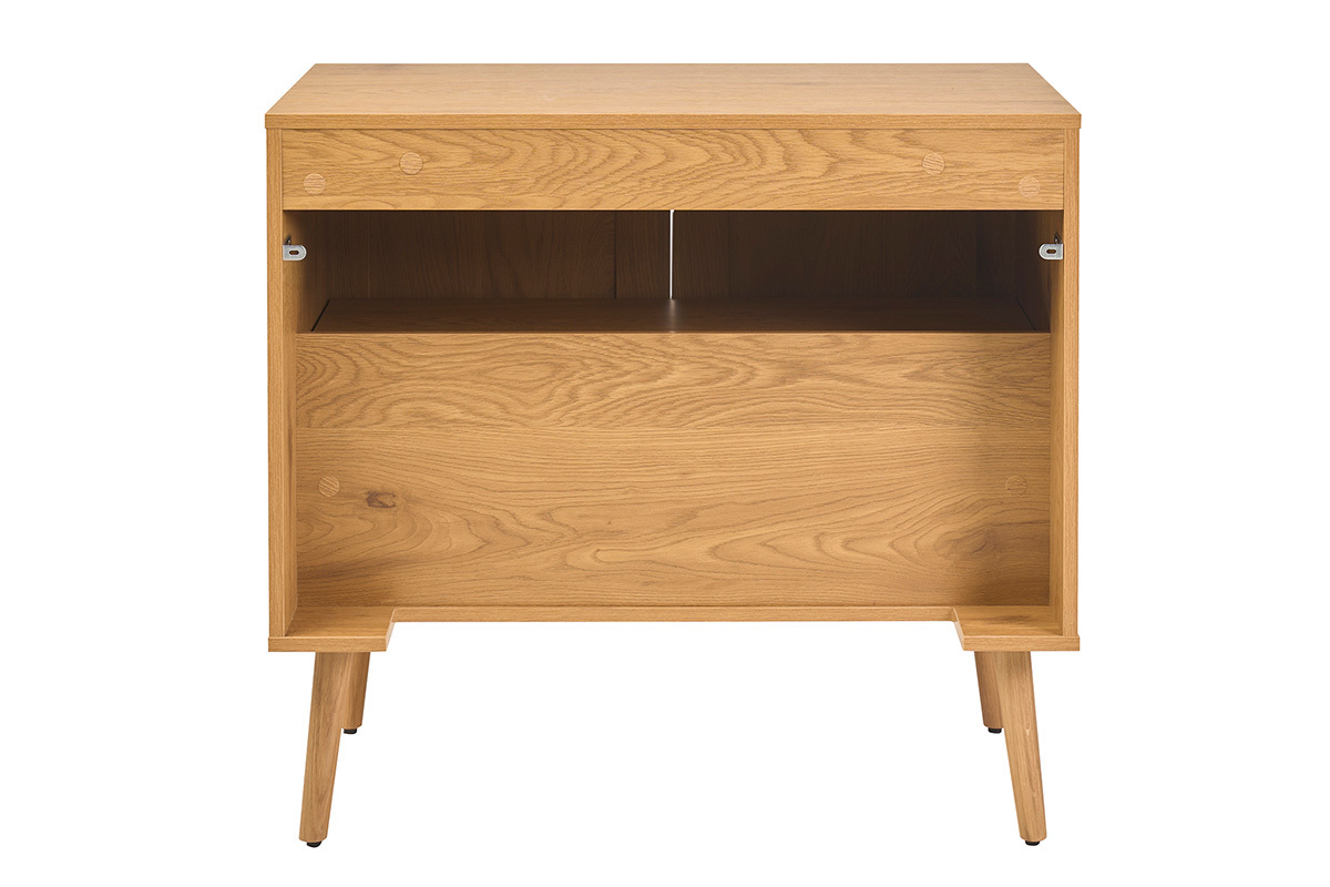 Mueble de ba�o de madera clara con puerta de rejilla, vista trasera