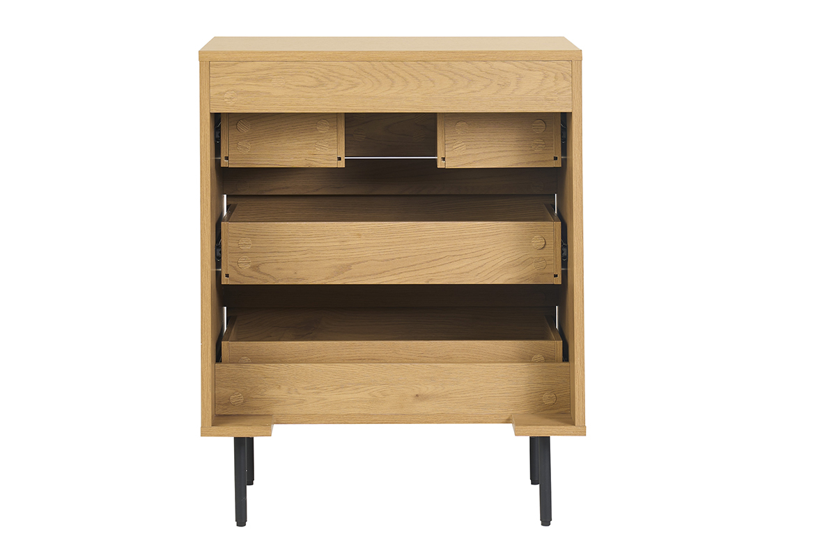 Mueble de ba�o ARAGON en acabado roble claro con cajones, vista trasera.