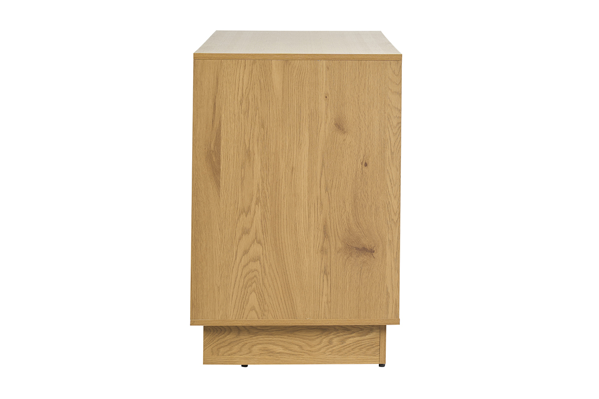 Mueble de ba�o de madera clara de roble, vista lateral, con rejilla de rat�n.