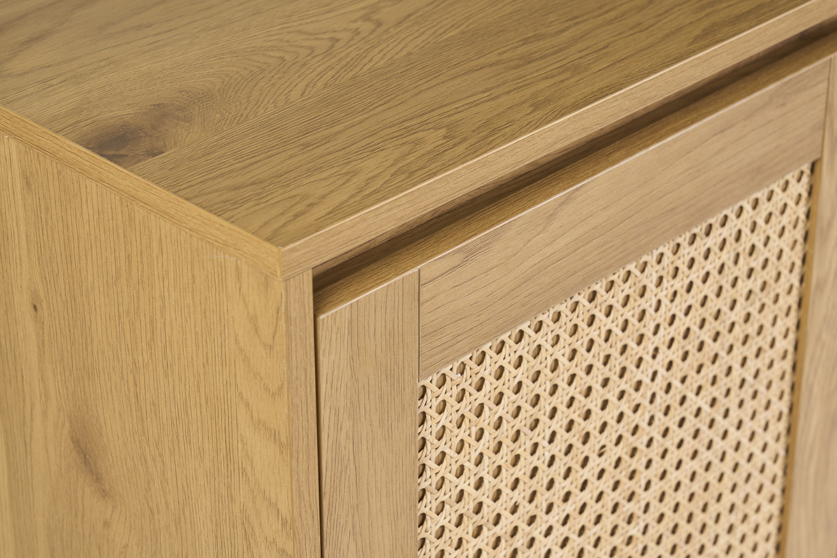 Mueble de ba�o ALICANTE de madera clara con rejilla de rat�n, vista superior