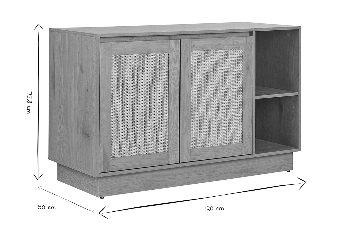 Dimensiones del mueble de ba�o ALICANTE en negro y blanco, L120 x P50 x H75,8 cm.