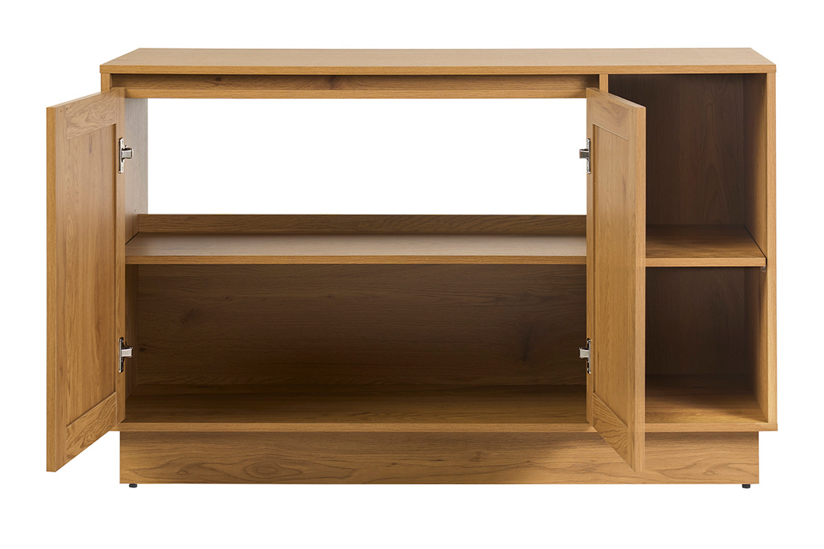 Mueble de ba�o acabado madera clara roble y rejilla de rat�n L120 cm ALICANTE