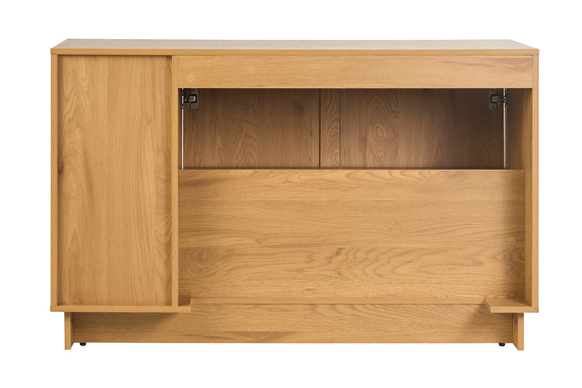 Mueble de ba�o acabado madera clara roble y rejilla de rat�n L120 cm ALICANTE