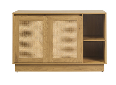 Mueble de ba&ntilde;o acabado madera clara roble y rejilla de rat&aacute;n L120 cm ALICANTE