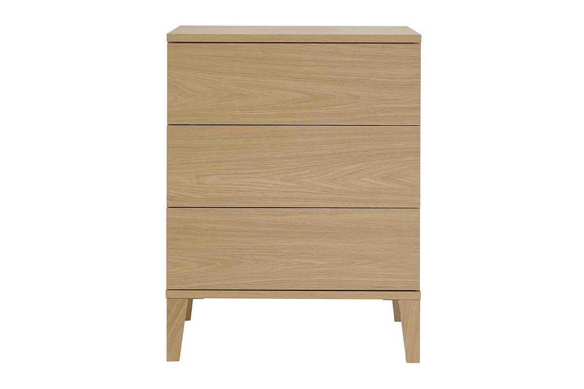 Mueble de ba�o de madera de roble, tres cajones, vista frontal