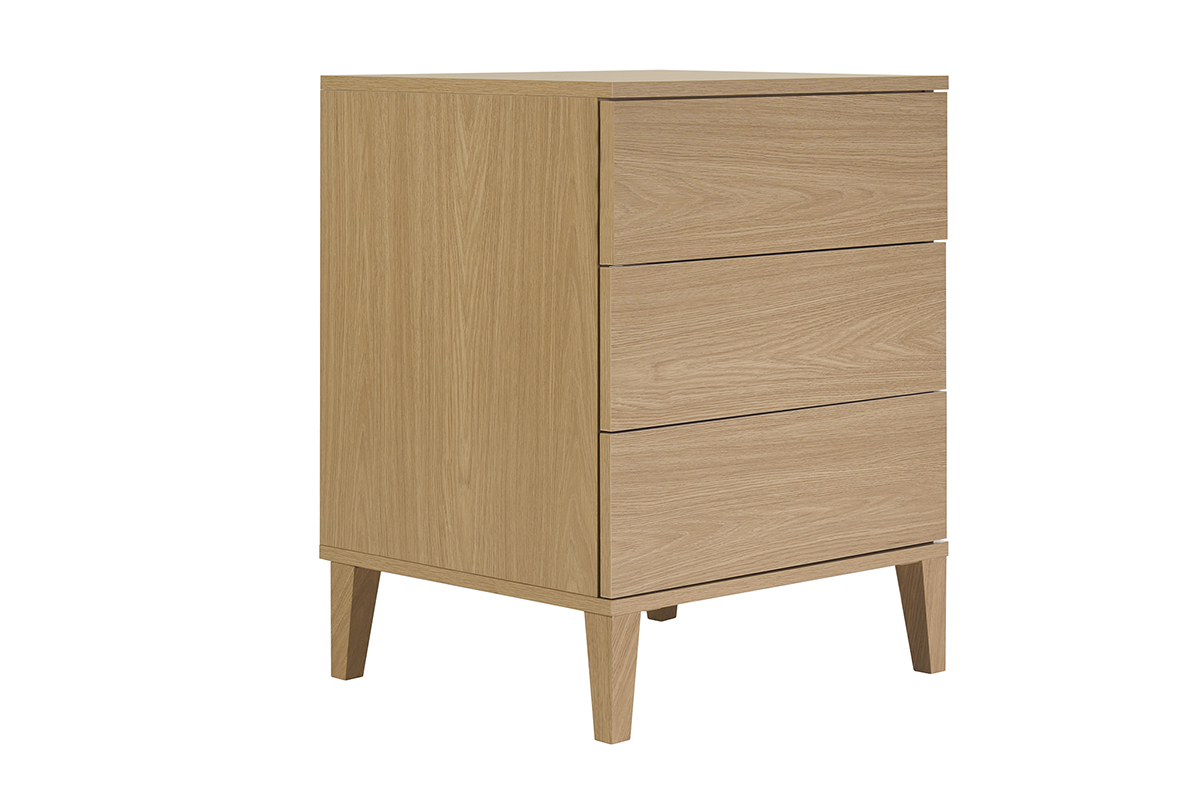 Mueble de ba�o FREDDY acabado en madera de roble, con tres cajones, vista de 3/4