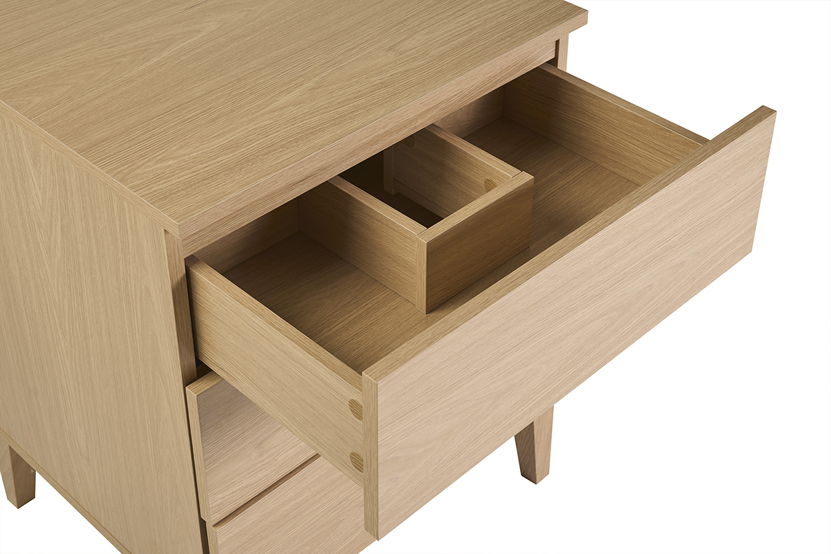 Mueble de ba�o de madera de roble, vista superior con cajones abiertos