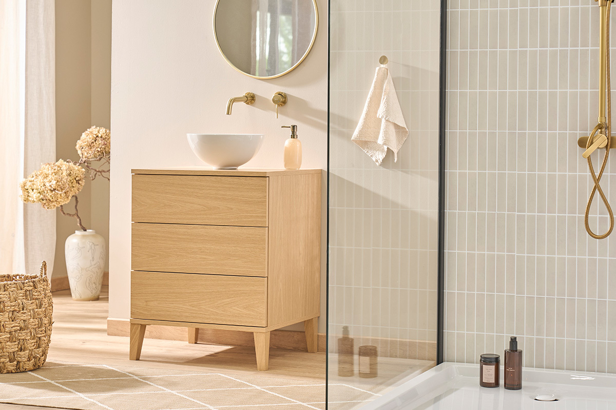 Mueble de ba�o acabado madera roble L60 cm FREDDY