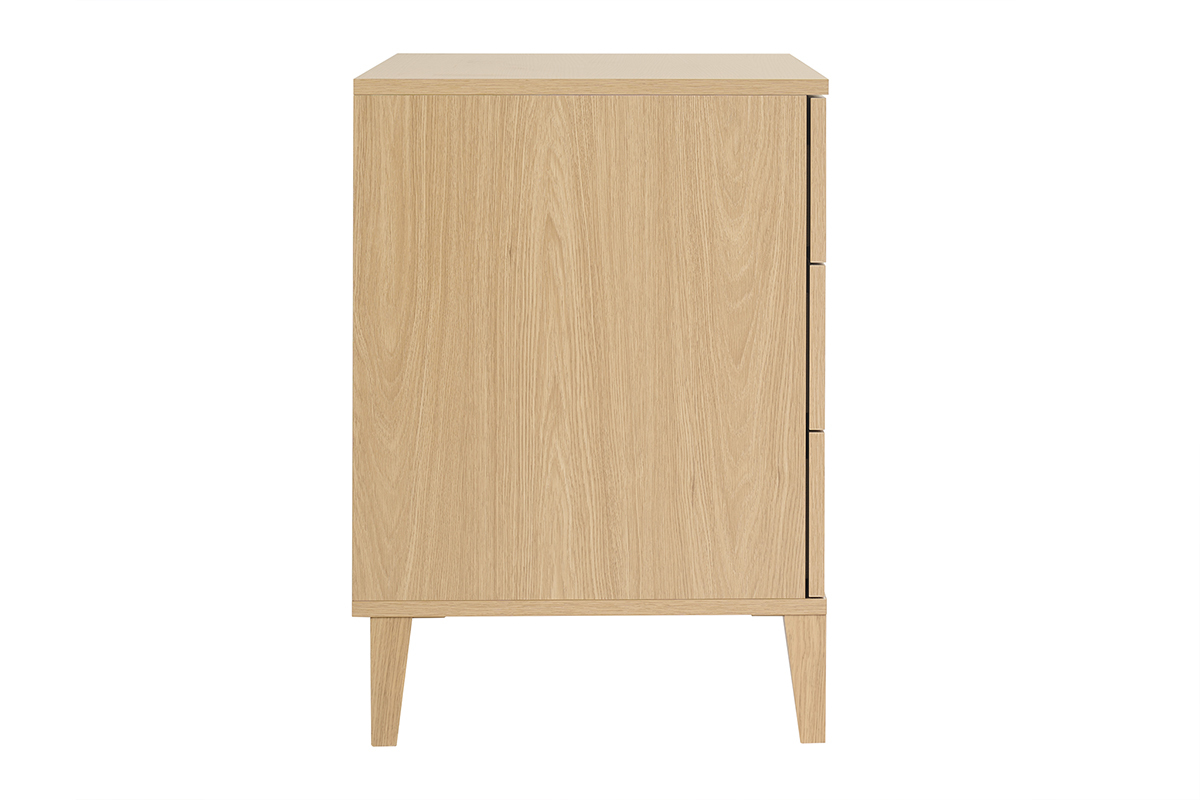 Mueble de ba�o con acabado en madera de roble, vista lateral, tres cajones en el lado derecho.
