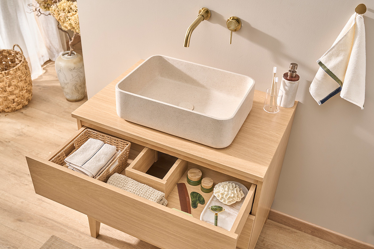 Mueble de ba�o acabado madera roble L80 cm FREDDY