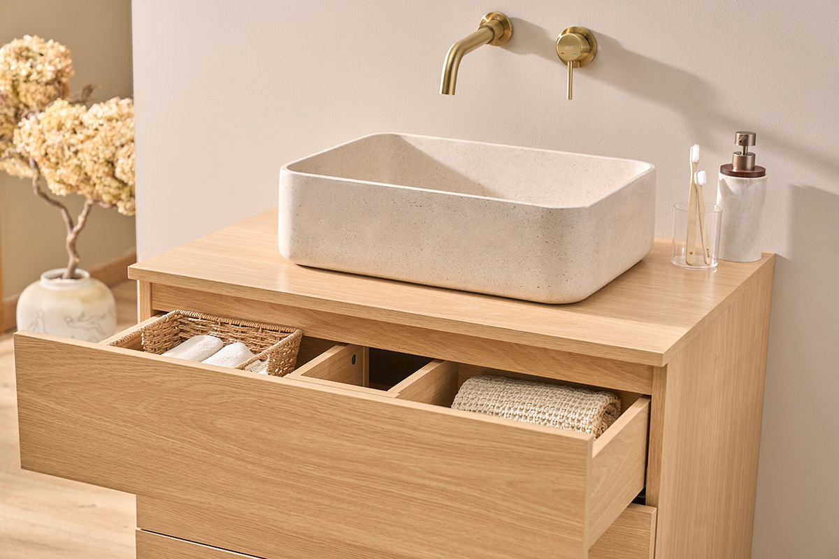 Mueble de ba�o acabado madera roble L80 cm FREDDY