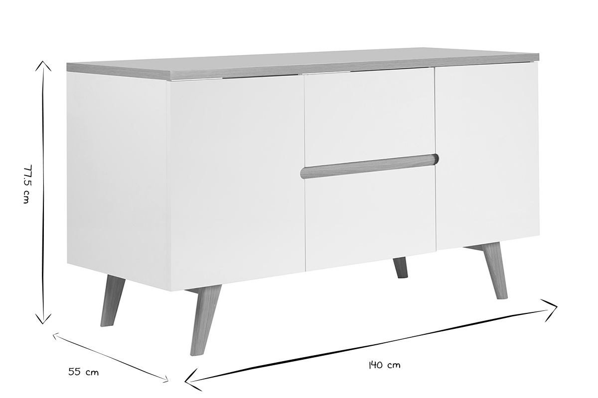 Dimensiones del mueble de ba�o MELKA en blanco y negro: An 140 cm x F 55 cm x Al 77,5 cm