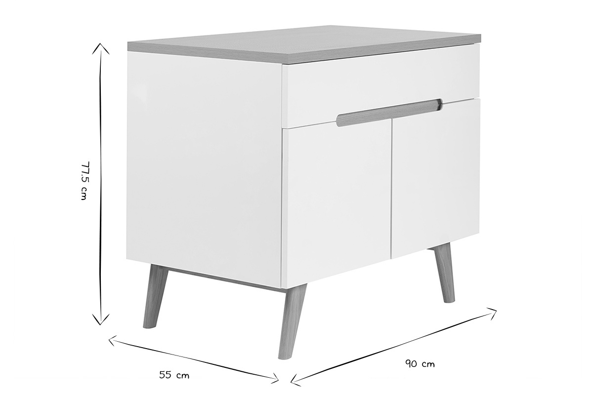 Dimensiones del mueble de ba�o MELKA en blanco y negro, 90 cm de ancho, 55 cm de profundidad, 71,5 cm de alto.