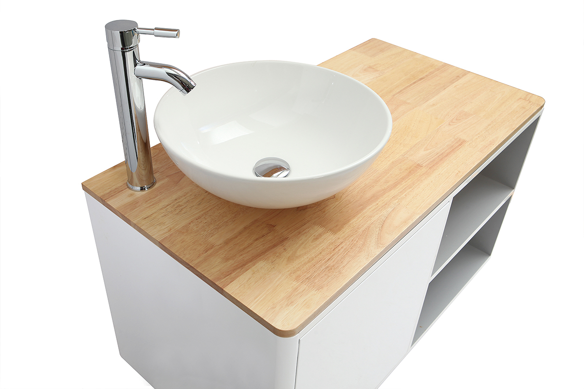 Mueble de bao con columna y espejo blanco y madera (lavabo no incluido) LATA