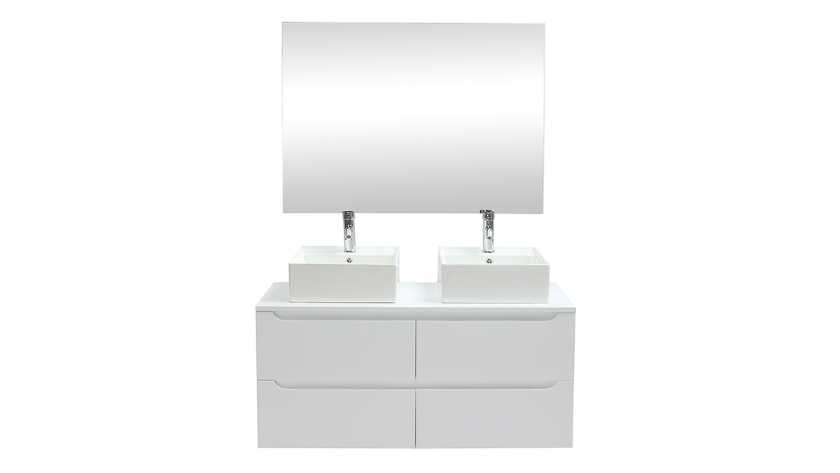 Mueble de bao con espejo y almacenaje blanco (lavabos no incluidos) LOTA