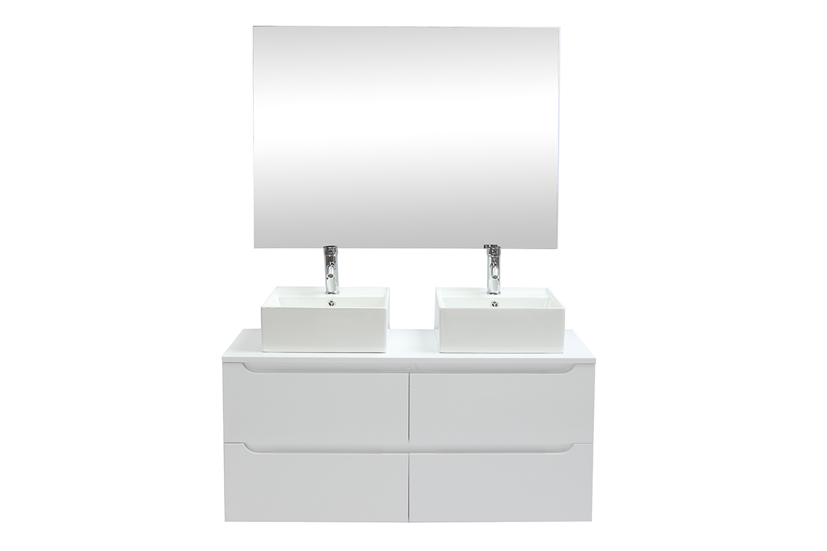 Mueble de bao con espejo y almacenaje blanco (lavabos no incluidos) LOTA