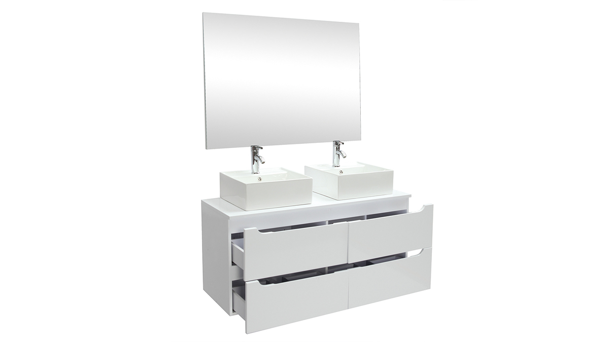 Mueble de bao con espejo y almacenaje blanco (lavabos no incluidos) LOTA