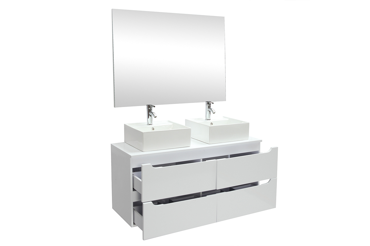 Mueble de bao con espejo y almacenaje blanco (lavabos no incluidos) LOTA