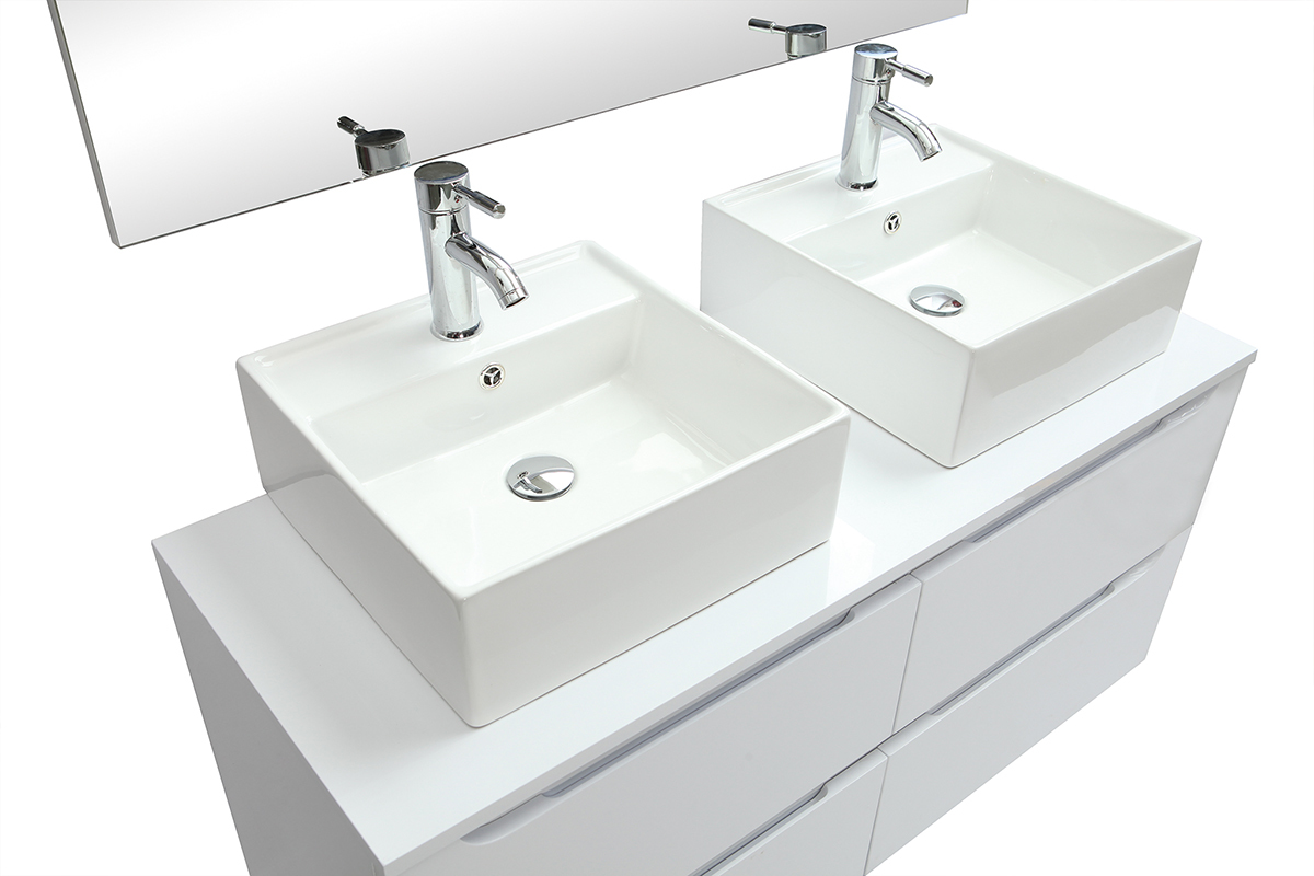 Mueble de bao con espejo y almacenaje blanco (lavabos no incluidos) LOTA