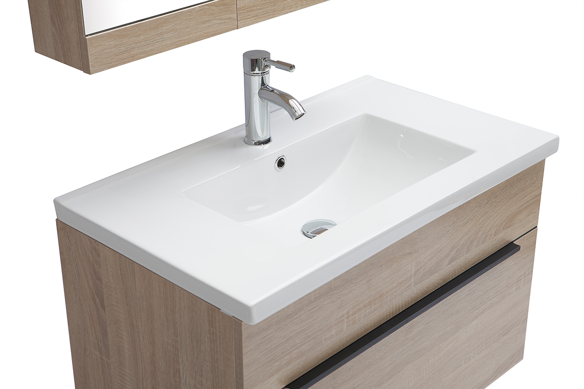 Mueble de bao con lavabo, espejo y almacenaje madera clara SEASON