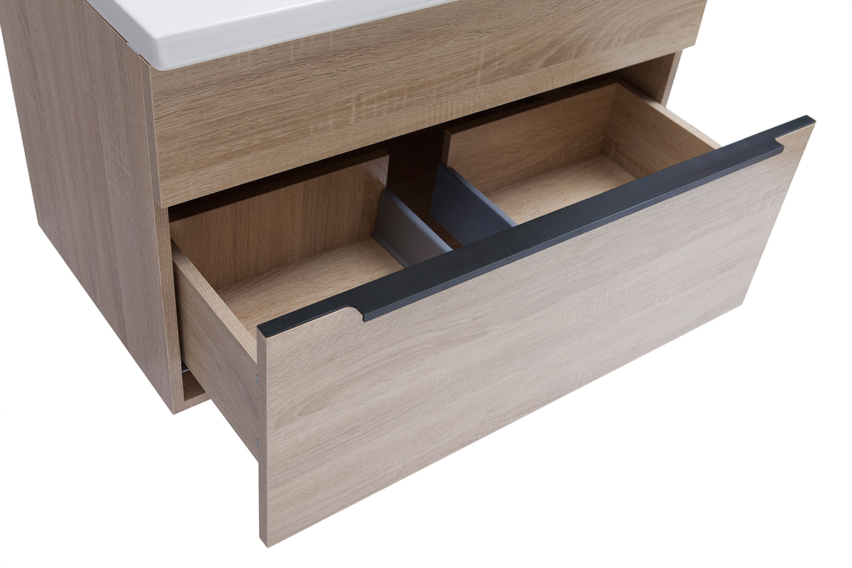 Mueble de bao con lavabo, espejo y almacenaje madera clara SEASON