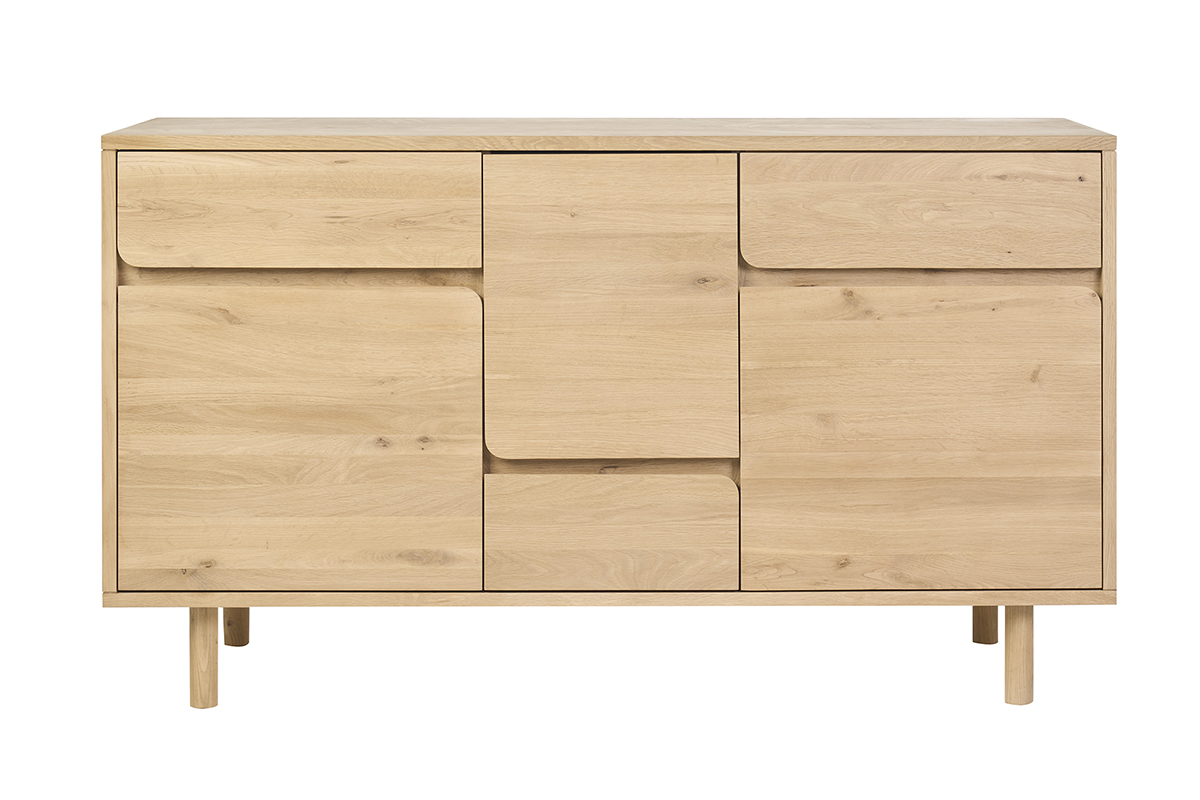 Mueble de ba�o de madera clara de roble macizo con almacenamiento, vista frontal.