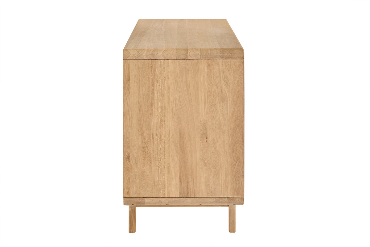 Mueble de ba�o de madera de roble macizo, vista de perfil, dise�o escandinavo con patas c�nicas.
